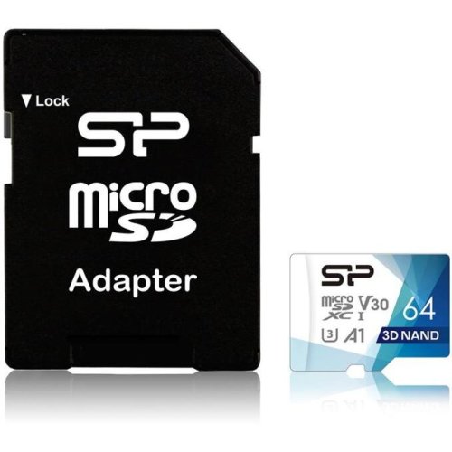 Silicon power card de memorie silicon power superior pro microsdxc, 64gb, clasa 10, uhs-i, u3, v30, adaptor microsd
