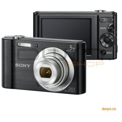 Sony camera foto sony cyber-shot w800 black, 20.1 mp, senzor ccd, zoom optic 5x, steady shoot, ecran 2.7'