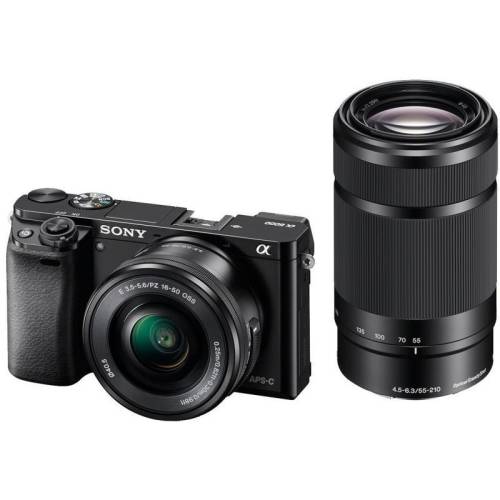 Sony kit aparat foto digital sony alpha 6000 (cu obiectiv 16-50mm + 55-210mm), negru