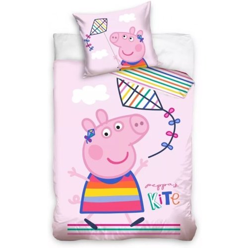 Suncity set lenjerie pat copii peppa pig kite 100x135 + 40x60, suncity, roz