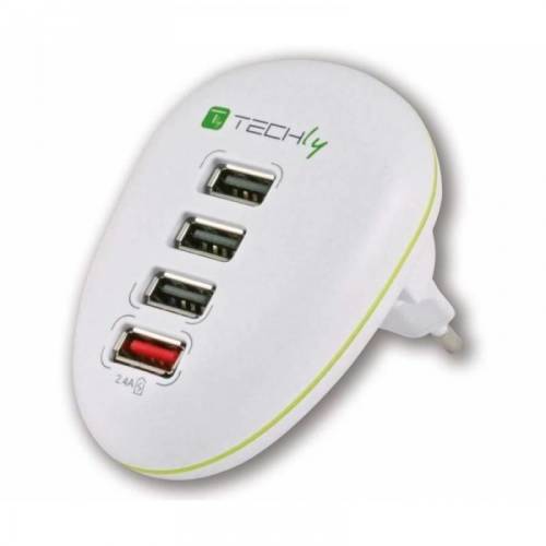 Techly techly usb charger 5v 2.5a, four usb ports, white