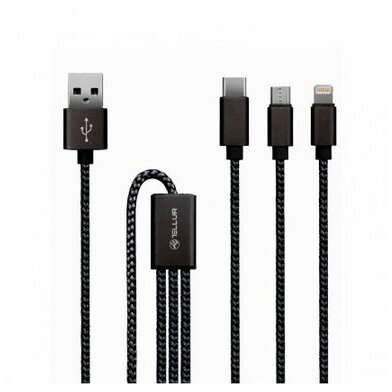 Tellur cablu de date tellur 3 in 1 - micro usb + cablu lightning + cablu type-c 1m negru