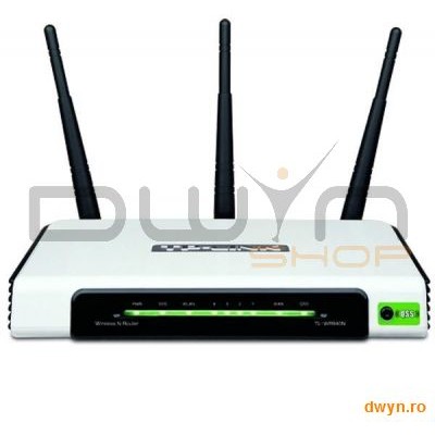 Tp-link router wireless 4 porturi 300mbps, atheros, 3t3r, 2.4ghz, 802.11n draft 2.0, 802.11g/b, built-in 4-p