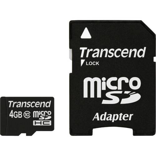 Transcend card memorie transcend micro sdhc 4gb class 10 + adaptor sd