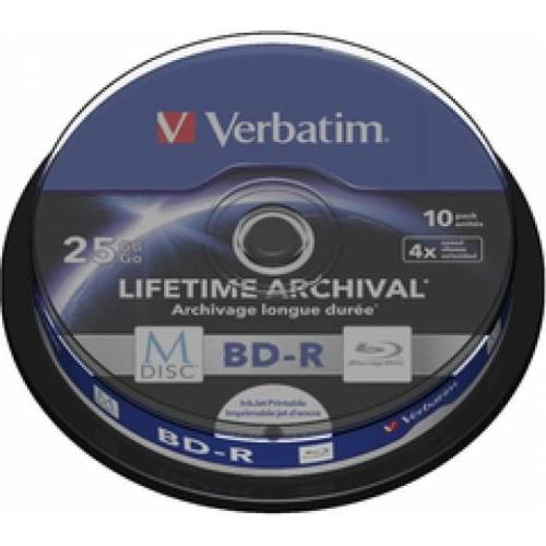 Verbatim blank bd-r m-disc verbatim 4x 25gb 10pk spindle inkjet printable 43825