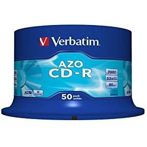 Verbatim blank cd-r verbatim azo 52x 700mb 25pk spindle wide inkjet printable id branded 43439
