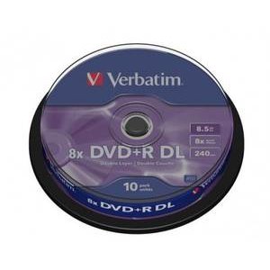 Verbatim blank dvd+r verbatim dl 8x 8.5gb 10pk spindle matt silver 43666