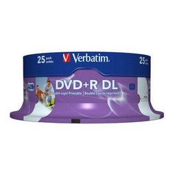 Verbatim blank dvd+r verbatim dl 8x 8.5gb 25pk spindle printable 43667