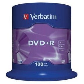 Verbatim blank dvd+r verbatim sl 16x 4.7gb 100pk spindle matt silver 43551