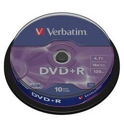 Verbatim blank dvd+r verbatim sl 16x 4.7gb 10pk spindle matt silver 43498