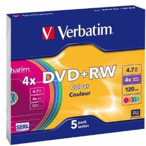 Verbatim blank dvd+rw verbatim sl 4x 4.7gb 5pk slim case 43297