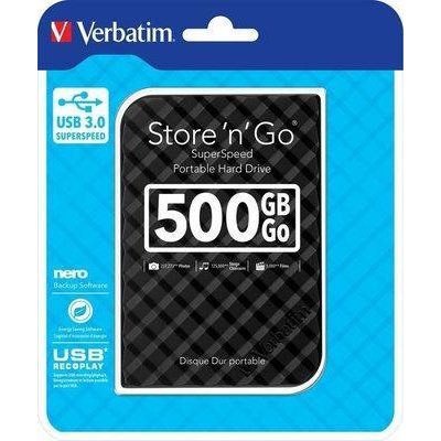Verbatim hard disk extern verbatim store n go 2,5 500gb usb3, negru(53193)