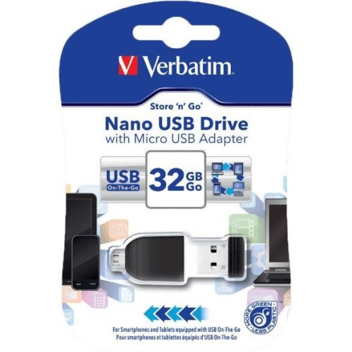 Verbatim memorie usb verbatim "nano" 32gb usb2.0 pendrive + adaptor micro usb (49822)