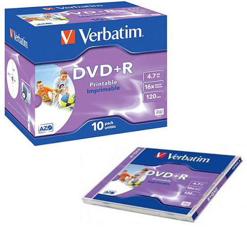 Verbatim verbatim dvd+r 4.7gb, 16x, jewel case, printabil, 10 bucati