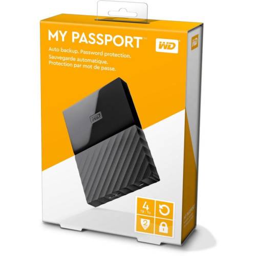Western digital hdd extern wd, 4tb, my book, 3.5, usb 3.0, wd backup software and time , quick install guide, negru