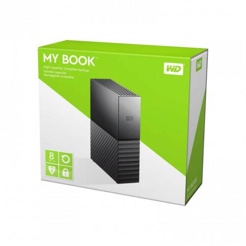 Western digital hdd extern wd, 8tb, my book, 3.5, usb 3.0, wd backup software and time , quick install guide, negru