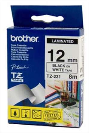 Banda laminata brother tz231 8m/12mm negru/alb