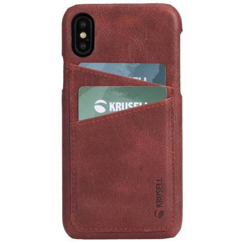 Capac protectie spate krusell sunne cover 2 card pentru apple iphone xs 5.8″ leather vintage red