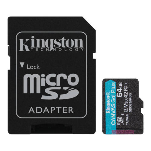 Card de memorie kingston canvas go! plus 64gb microsd uhs-i + adaptor