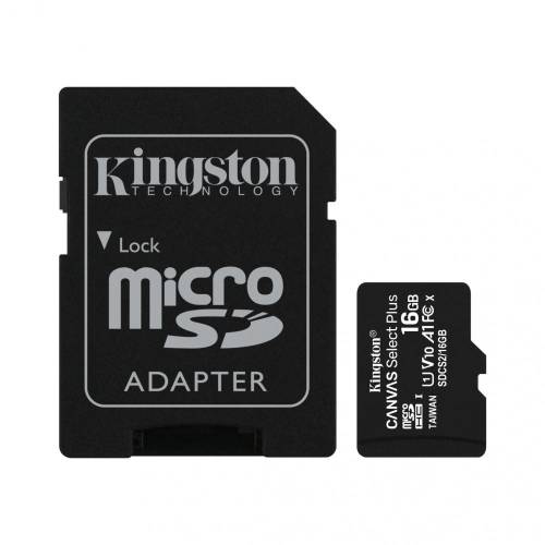 Card de memorie kingston canvas select plus 16gb microsd uhs-i + adaptor