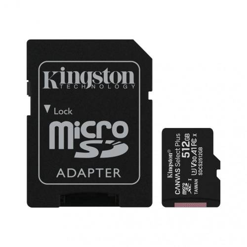 Card de memorie kingston canvas select plus 512gb microsd uhs-i + adaptor