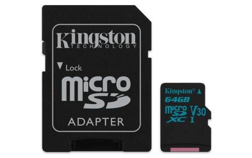Card de memorie kingston microsdxc canvas go! 64gb clasa 10 uhs-i u3 adaptor sd