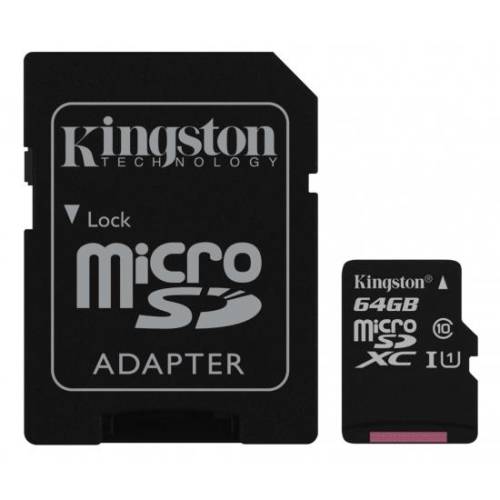Card de memorie kingston microsdxc canvas select 80r 64gb cl10 + adaptor sd