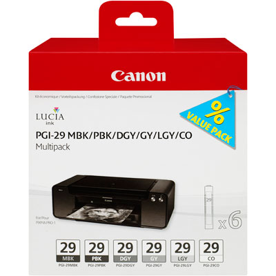Cartus inkjet canon multi pack pgi-29 black matte black photo grey dark grey grey light chroma optimizer