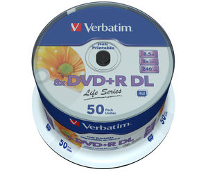Dvd+r 8x 8.5gb double layer inkjet printable spindle 50