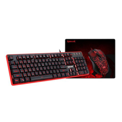 Kit gaming tastatura mouse & mousepad redragon s107 red/black