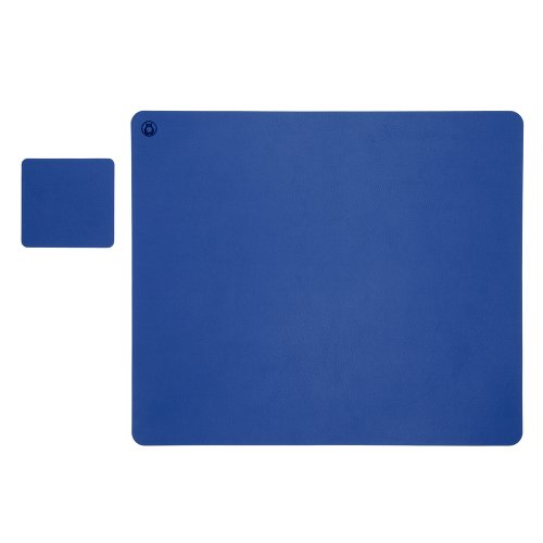 Set mousepad si 1 suport pahar flexi l din piele cu doua fete pentru protectie birou unika albastru/gri