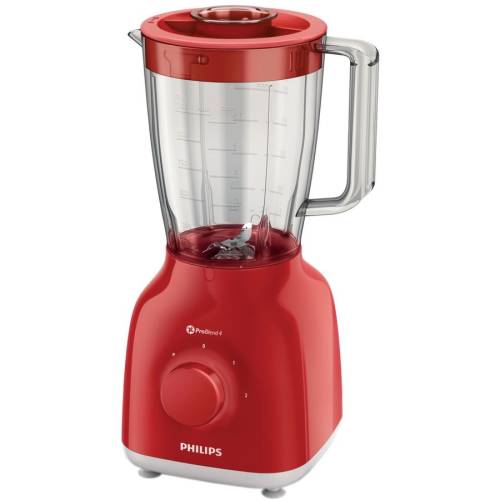 Philips Blender daily collection hr2100/50, 400 w, 1.25 l, 2 viteze, puse, rosu