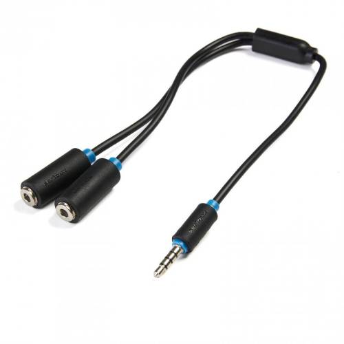 Cablu adaptor audio serioux, jack 3.5mm 4 pini tata - 2 porturi jack 3.5mm mama