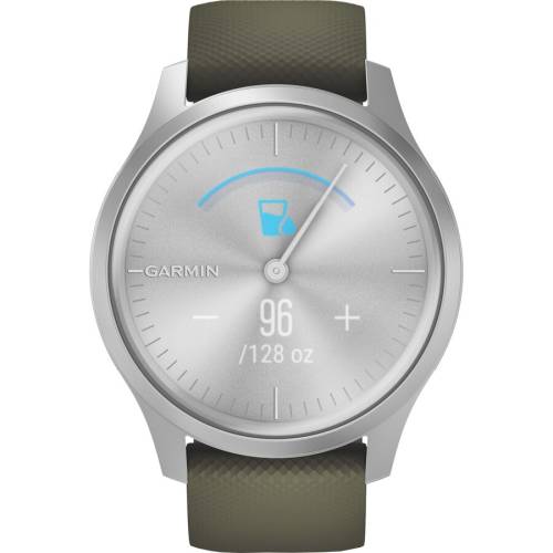 Ceas smartwatch garmin vivomove style, silver/moss green, silicone band