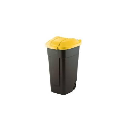 Cos pentru gunoi cu roti transport 110l - negru, capac galben