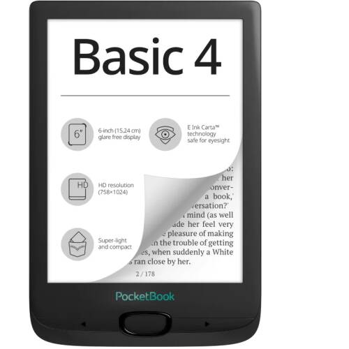 Ebook reader pocketbook basic 4, 6 e ink carta™, 8gb + slot microsd, negru