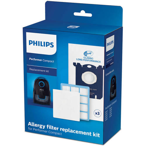 Philips Kit de schimb performer compact fc8074/02, 3 saci de praf s-bag clp, 1 filtru antialergic, 1 filtru de intrare pentru motor