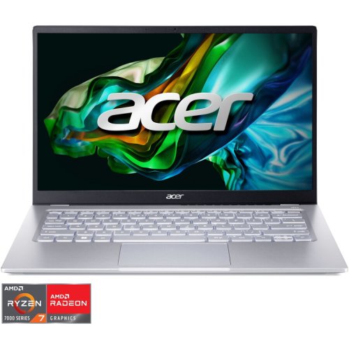 Laptop ultraportabil acer swift go sfg14-41-r3b9 cu procesor amd ryzen™ 7 7730u pana la 4.50 ghz, 14, full hd, ips, 16gb, 1tb ssd, amd radeon™ graphics, no os, pure silver