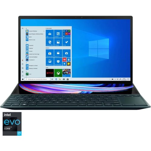 Laptop ultraportabil asus zenbook duo 14 ux482ea cu procesor intel® core™ i7-1165g7, 14, full hd, 32gb, ssd 1 tb, intel iris xᵉ graphics, windows 10 pro, celestial blue
