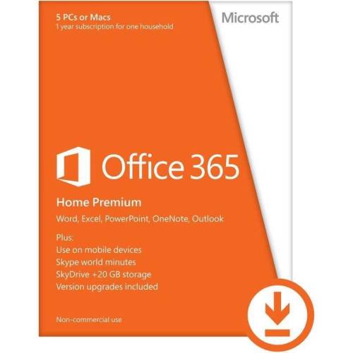 Microsoft office 365 home, 1 an, 5 pc, all languages, licenta electronica, esd