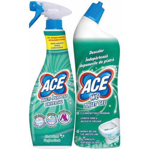Pachet ace spray detergent universal 650 ml + ace gel decalcifiant 700 ml