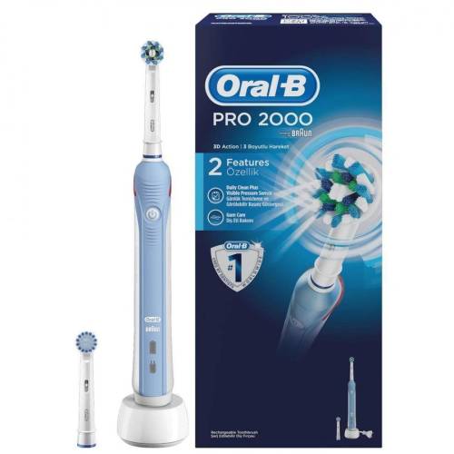Oral-b Periuta electrica oral b pro 2000 cross action, 7600 oscilatii/min, alb/albastru