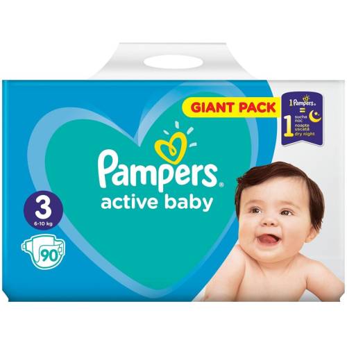 Scutece pampers active baby 3 giant pack, 90 bucati