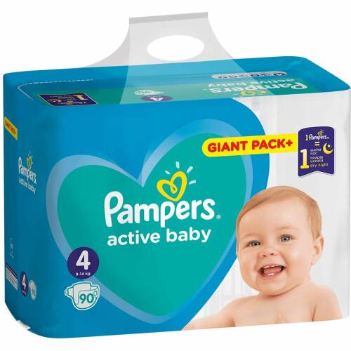 Scutece pampers active baby 4 giant pack, 90 buc