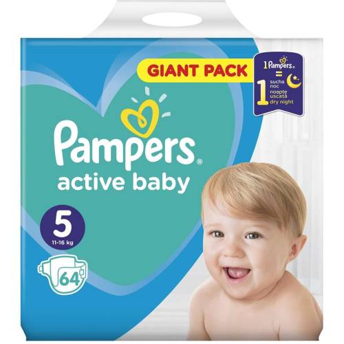 Scutece pampers active baby 5 giant pack, 64 bucati