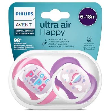 Philips-avent Set 2 suzete philips avent scf080/04 ultra air, 6-18 luni, roz/mov