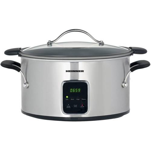 Slow cooker hsck-t6ix, 6 l, vas teflonat, control electronic, 3 setari temperatura, timer, inox