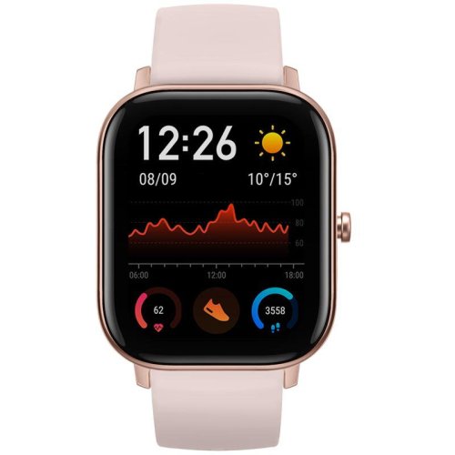 Smartwatch amazfit gts, rose pink, curea silicon, bluetooth si senzor ppg, recomandat pentru inot