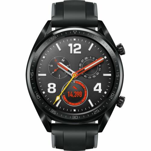 Smartwatch huawei watch gt, bluetooth, nfc, gps, corp negru, curea silicon negru