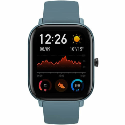 Smartwatch xiaomi amazfit gts, steel blue, curea silicon, bluetooth si senzor ppg, recomandat pentru inot